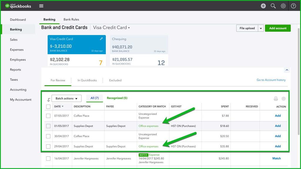 4. After reviewing the transactions, click Match to confirm and enter the transactions in QuickBooks Online. 5.