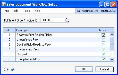 CHAPTER 1 SETUP To set up the sales document workflow: 1. Open the Sales Document Workflow Setup window.