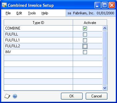 CHAPTER 1 SETUP To select combined invoices: 1. Open the Combined Invoice Setup window.