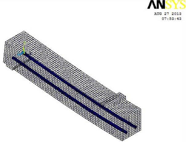 The load deformation response of the model compares well with the calculated deflections in accordance with Building Code Requirements for Structural Concrete ACI [14], until about 75% of the beam