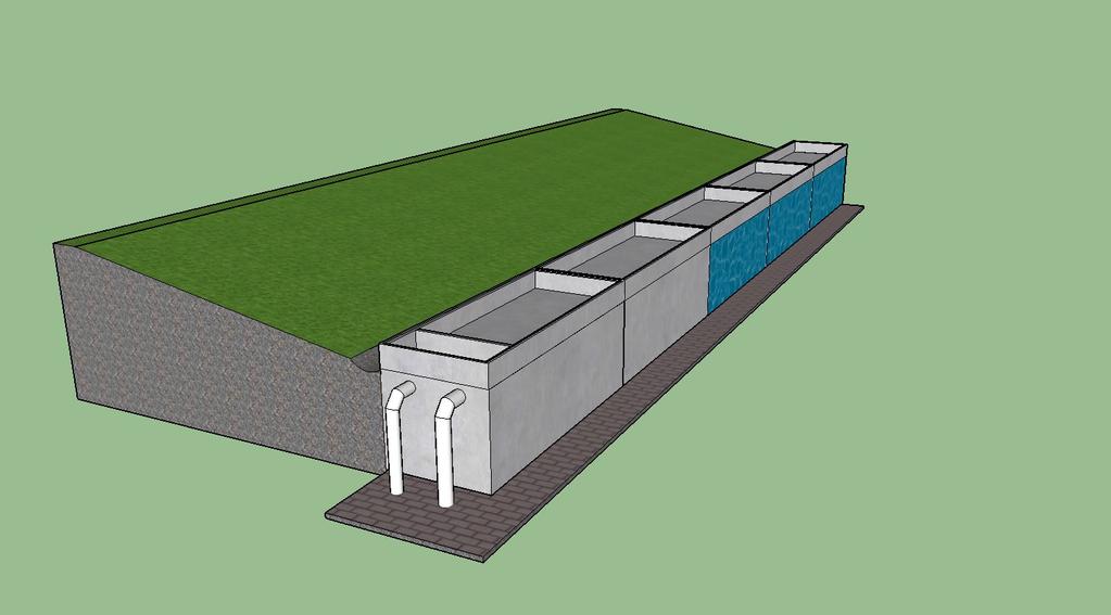 Tanks may also be buried to a height that suits or partially buried at one end. The OSD system may receive water either from the roof or from run off water from hard surfaces.