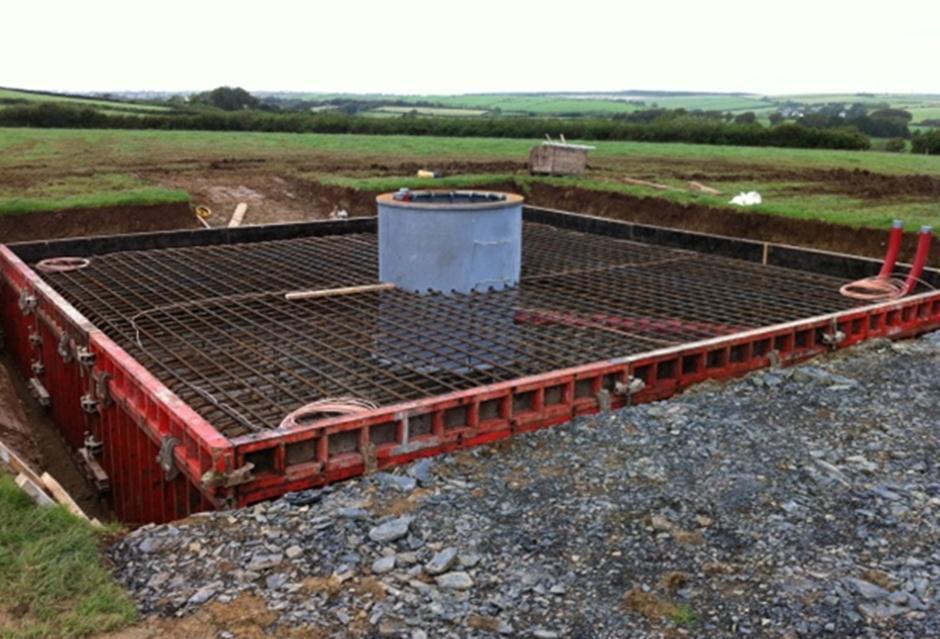 Figure: Formwork and earthing installed and secured before the foundation pour Stage 4: Foundation Pour The turbine foundation pour typically commences 3 to 4 days after the sub base pour depending