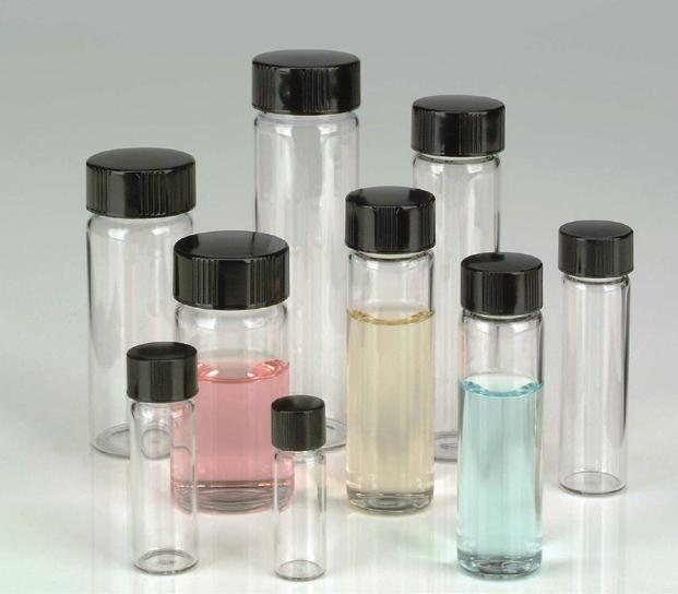 7 Sample Vials in Lab File (With Caps Attached) Shorty Vials Standard Clear and Amber Vials Sample vials with caps attached to vial help maintain cleanliness Lab File with partitioned trays provides