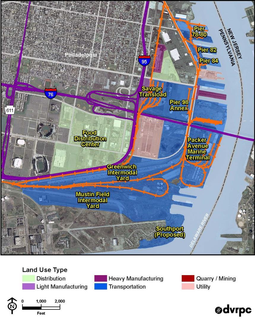Major Freight Center Example: South Philadelphia / Packer Avenue Land Use and Business Summary Transportation Packer Avenue Marine Terminal Piers 78-80, 82, 84, 96, 98 Annex Greenwich Intermodal Yard