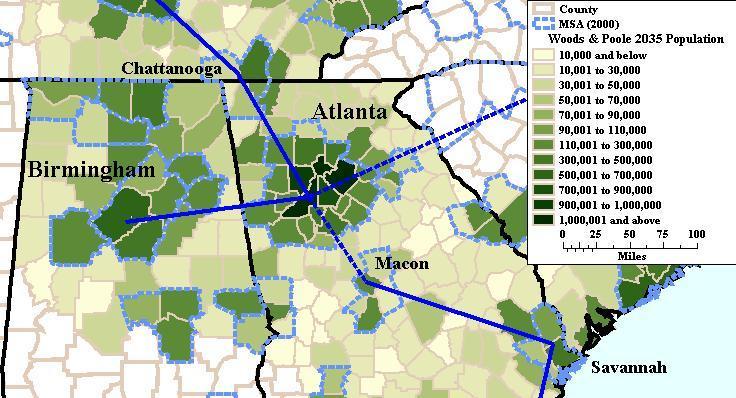 Section II: Atlanta-Birmingham Corridor Figure 5-4: Atlanta-Birmingham 2035 Population Source: Woods and Poole Economic Forecasts, 2011 Figure 5-5: