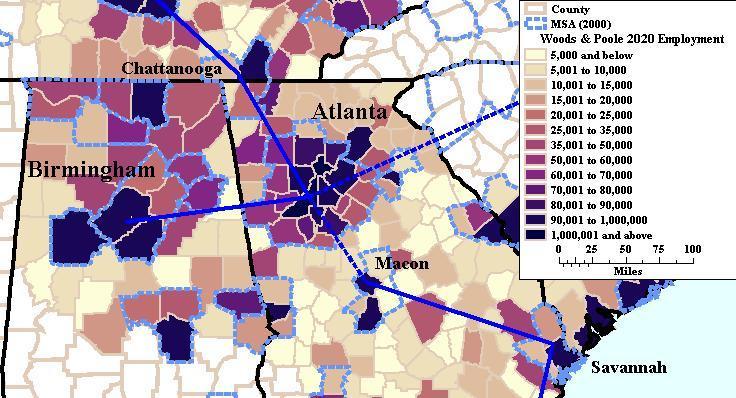Section II: Atlanta-Birmingham Corridor MPO Table 5-3: Population forecasts for MPO Coverage Areas 2005 Population 2010 Population 2020 Population 2035 Population 05-10 CAGR 20-35 CAGR ARC 4,934,314