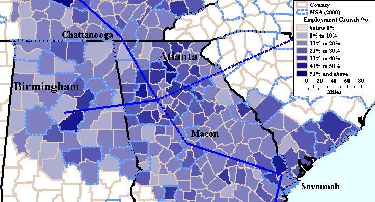 Section II: Atlanta-Birmingham Corridor Figure 5-7: Atlanta-Birmingham 2035 Employment Source: Woods and Poole Economic