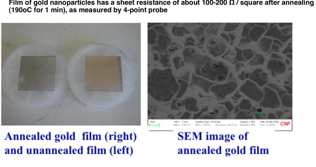 The gold nanoparticles did serve the expected purpose, dramatically increasing the conductivity of the areas of the anode covered by the material.