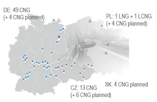 (CNG and LNG) 49 CNG-stations in Germany, 13 in Czech Republic and 2 LNG stations in