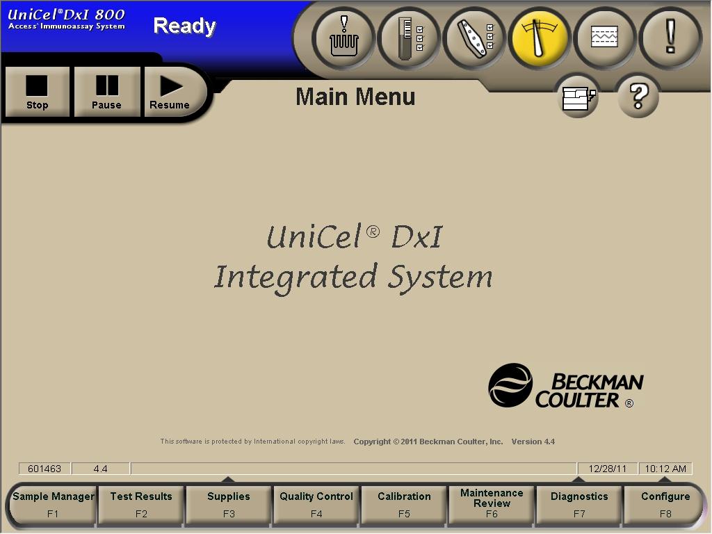 DxI Console Main Menu The DxI console is used for DxI calibration, maintenance, diagnostics/alignments and during independent mode operation.