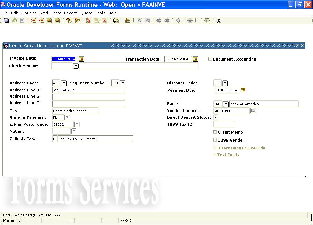 DELETING AN INCOMPLETE INVOICE The Invoice/Credit Memo Header screen will appear showing that you have now opened the