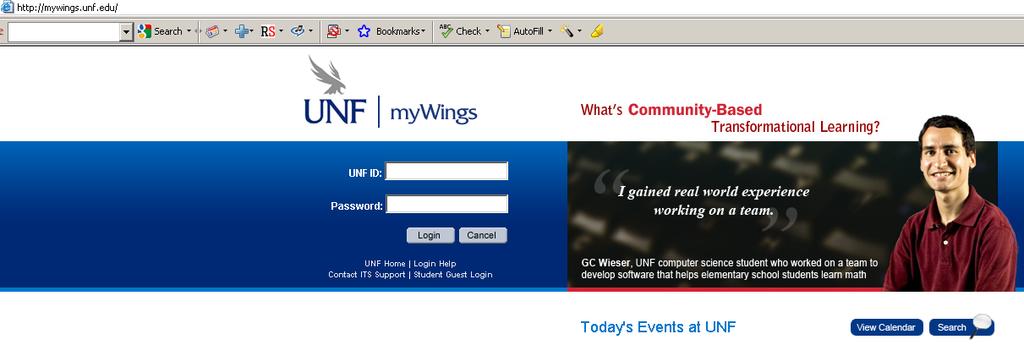 1. Open Internet Explorer. 2. Go to http://mywings.unf.edu (See the Important Info message to the left about first time access to Banner) Why is it taking so long to get to the Banner website?