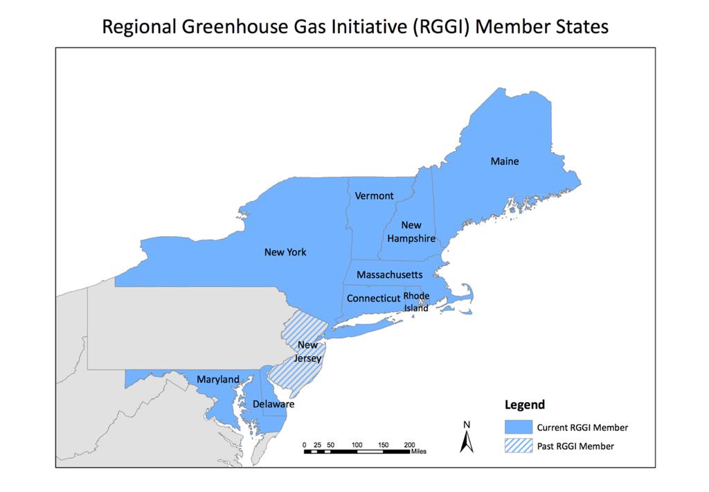 Figure 1: Map of RGGI Member States RGGI In 2005, six states in the Northeast and Mid-Atlantic (Connecticut, Delaware, Maine, New Jersey, New York, and Vermont) announced their intention to form RGGI.