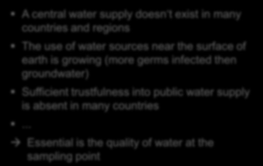 Point of use disinfection of water is not only important for developing and transitional countries Examples: challenges and applications of Point of Use disinfection of water Developing and
