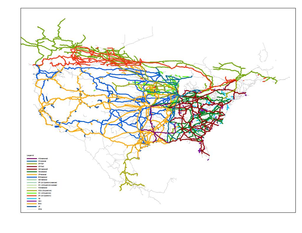 began with the CTA Railroad Network produced by the Oak Ridge National Laboratory. A map of the entire United States Rail Network appears in figure 2.2. Figure 1.