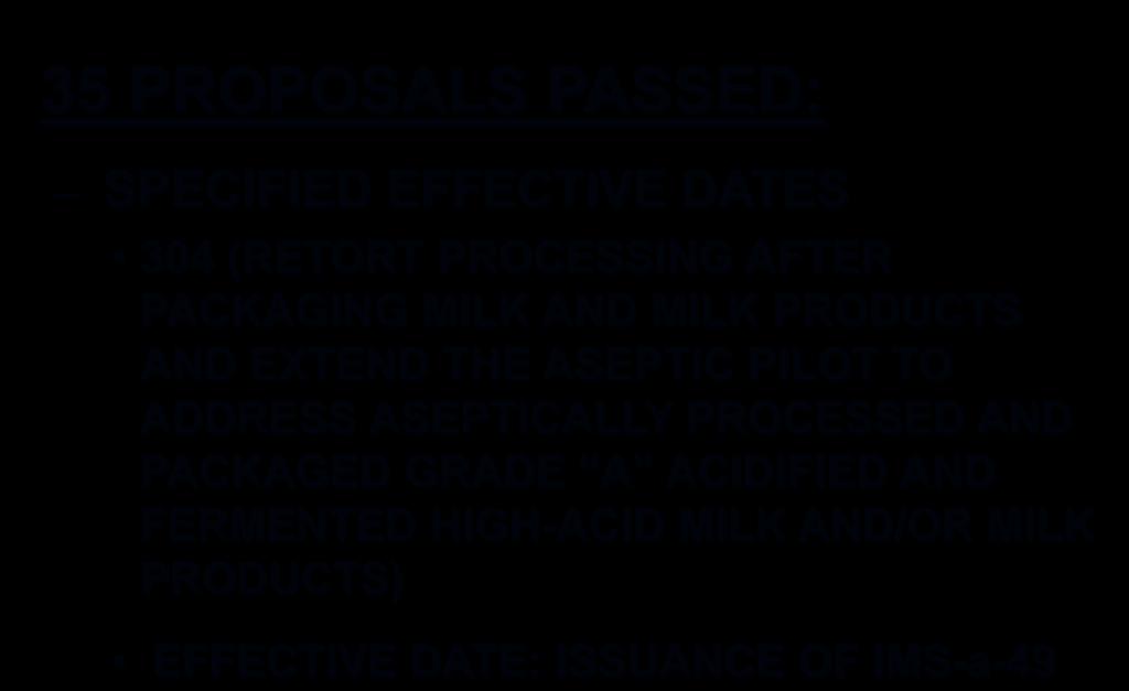 RESULTS OF THE 2013 NCIMS 35 PROPOSALS