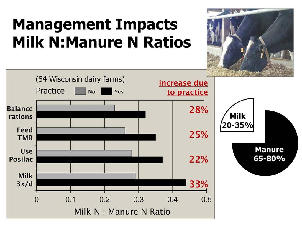 Management can have a large impact on the relative amount of feed protein that is transformed into milk protein.