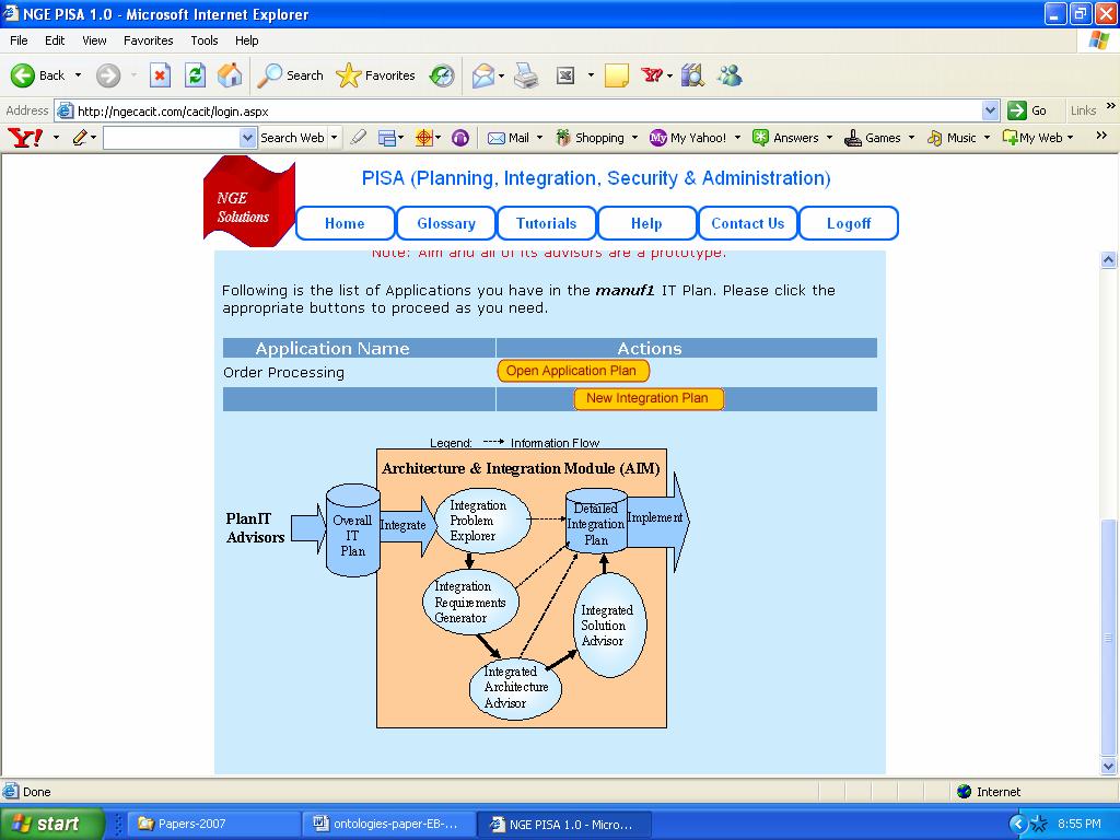 Now the user creates an integration scenario (called integration plan in the tool) for Order Processing for more detailed analysis. This scenario, shown below, is used in all later interactions.