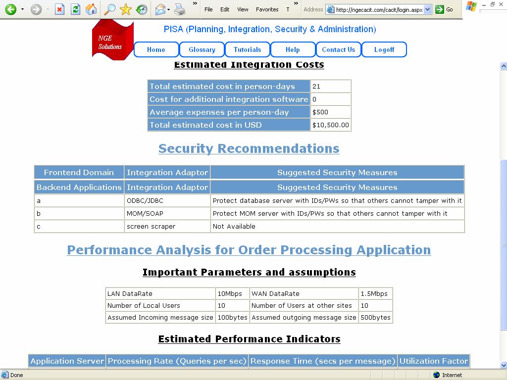 3.5. Integrated Solution Advisor This Advisor helps the users to evaluate the various integration choices based on cost, performance and security issues.
