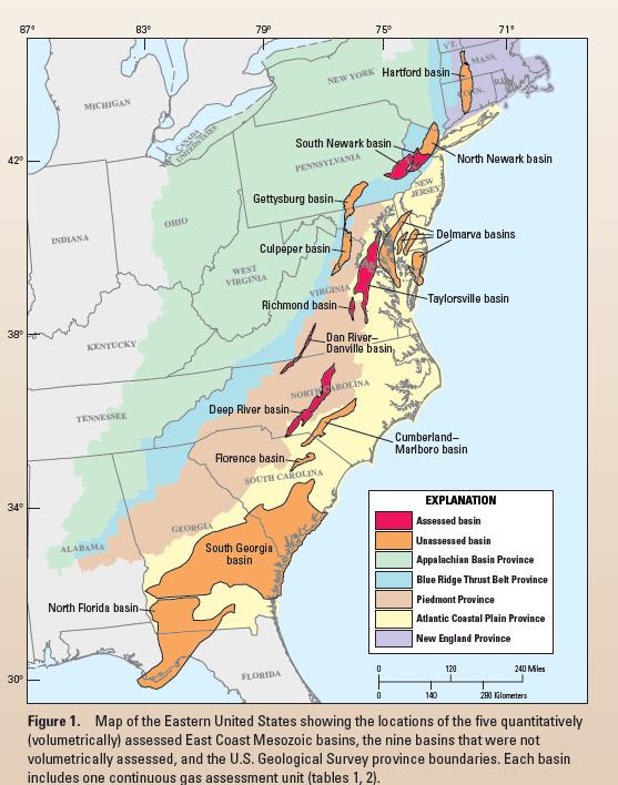 USGS National Assessment of Oil and Gas Assessment of Undiscovered Oil and Gas Resources of the East Coast Mesozoic Basins of the Piedmont, 2011 "Unassessed" Basins In NC