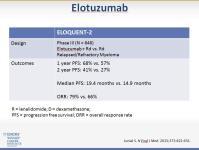 The median progression-free survival and overall response rates were significant for patients receiving elotuzumab compared to the group that did not.