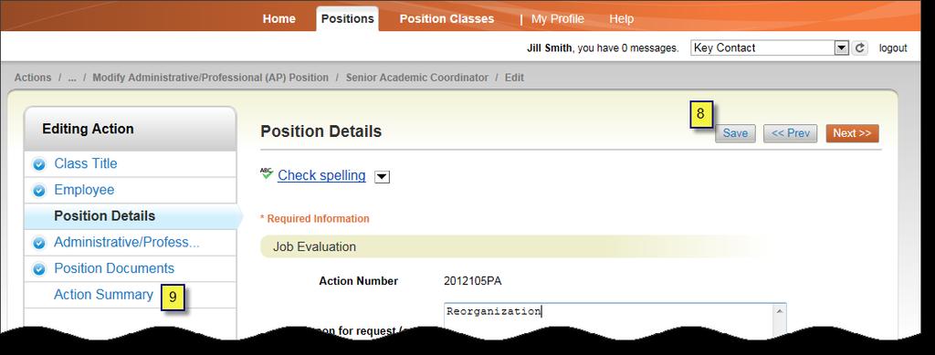 7. To change the Title and Grade, go to the Position Details tab and scroll