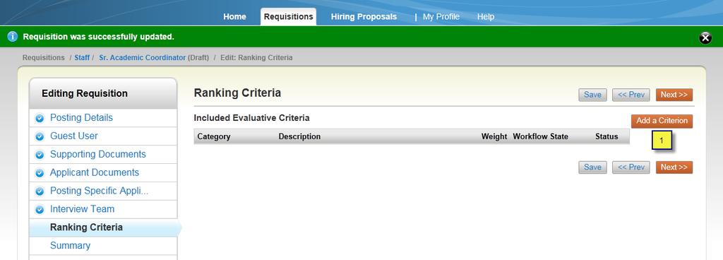 20. Ranking Criteria: In this section, you may set up evaluative questions for use by yourself and