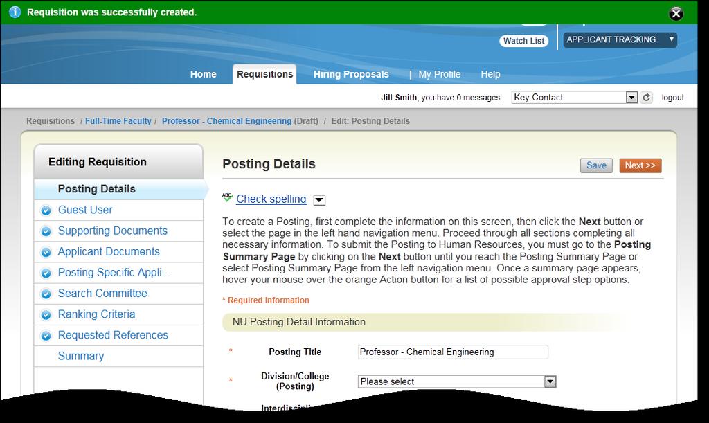 9. The Posting Details page appears next.
