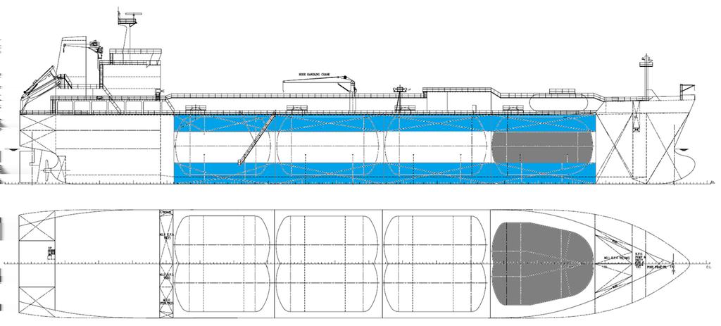 Section 4 Tank test condition Actual - Hydrostatic pressure due to balanced waterline Actual - (a) loadings Tank loading pattern image See Ch 2, 3.