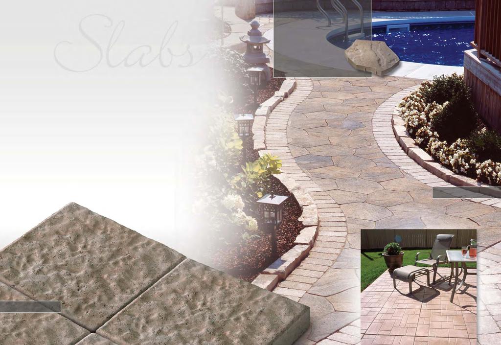 34 35 Slabs Patio Slab Systems Unique Patterns An easy-to-install and durable product, Quarry Stone offers a textured, rustic appeal, to any landscape setting. Great for walkways or an entire patio.