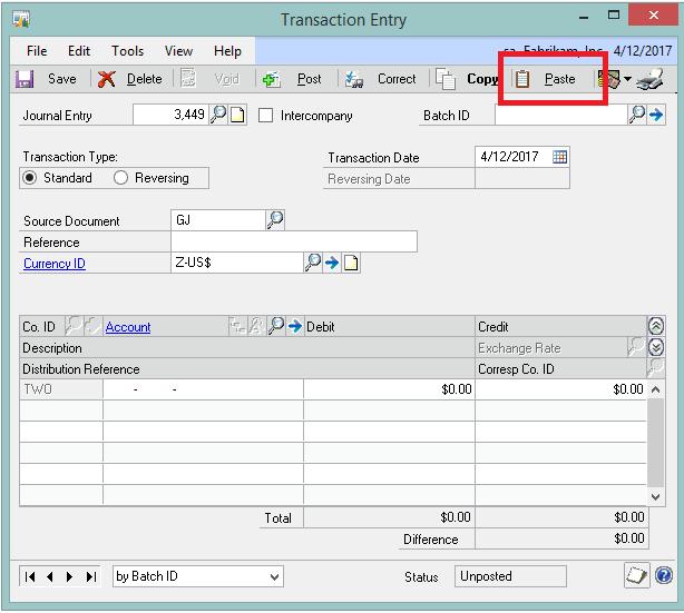 Copy and Paste to General Ledger Ability to paste from Excel to General