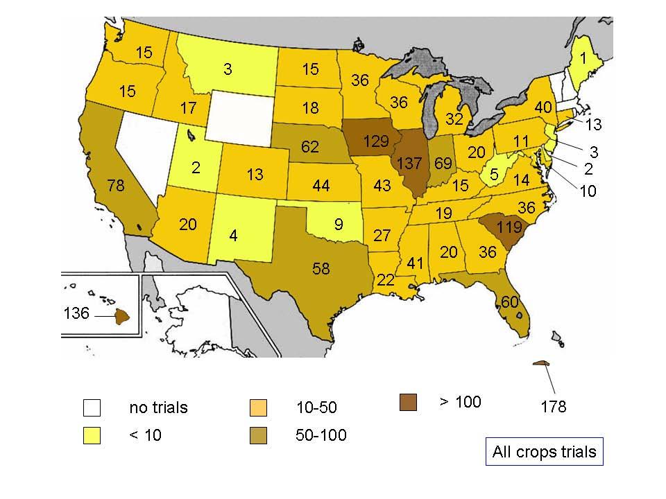 Number of US Regulated Field Trials Where are the field trials of these