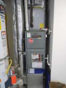 Heating System Furnace Location: Garage Make/ Model: Rheem classic 90 s/n FY5D702F440602018 manufactured 11/2006 Fuel Type: Natural gas BTUH: 60,000 Efficiency Rating: High-efficiency Exterior
