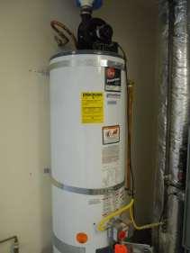 Water Heater Water Heater Location: Garage Make/ Model: Rheem power vent RHLND407V0724 manufactured 04/2007 Fuel Type: