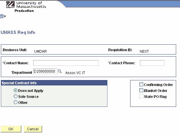 Step 8. UMASS Req Info link. The UMASS Req Info page opens. Contact Name Contact Phone Department Step 9.