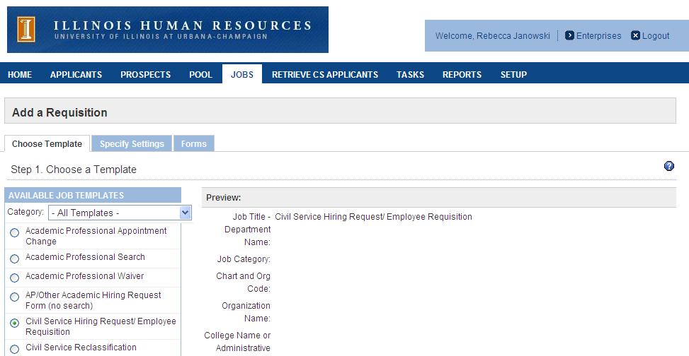 Select Civil Service Hiring Request/Employee
