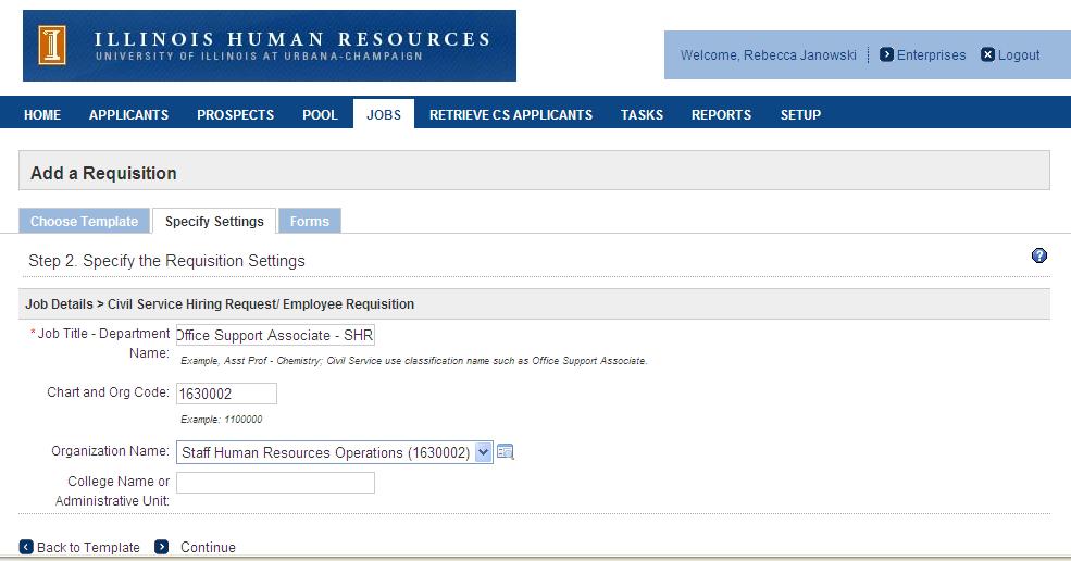 Type in Current Job Title and Department Type in Org Code, including Chart of Account (Org name