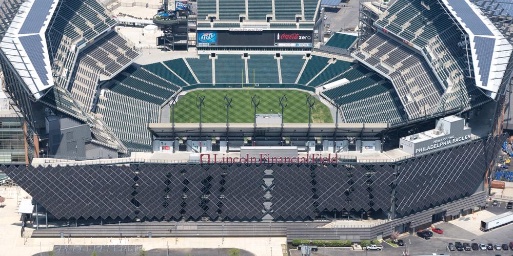 This system, which features more than 11,000 solar panels installed on carports, the stadium roof, and vertically mounted on the stadium s exterior, is the largest in the NFL