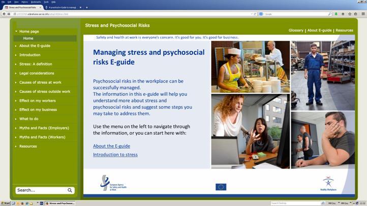 E-Guide E-guide to managing stress and psychosocial risks - explains work-related stress and psychosocial risks, their causes and consequences - gives practical examples