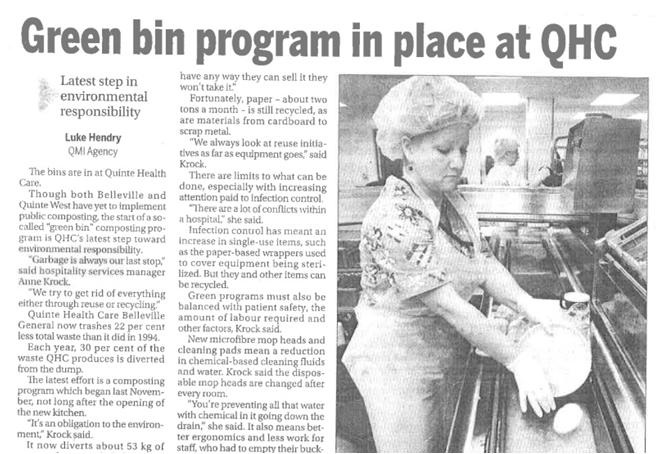 Page 7 of 13 reduce water use and chemical based cleaning fluids from going down the drain. A new composting program was initiated at the BGH that has generating 1.