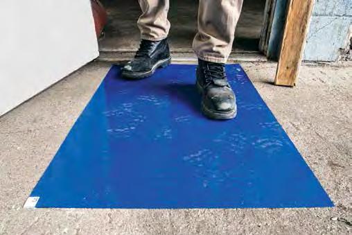 STEP N PEEL CLEAN MAT WITH BOARD The Step N Peel Clean Mat is a polyethylene film mat with a tacky surface to remove dust and dirt from footwear.