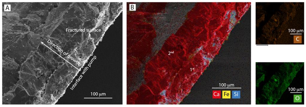 Figure S3. SEM images and EDX maps of fractured flake from a sample collected inside the submersible pump.