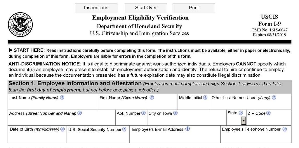 COMPLETING THE FORM: EMPLOYEE SECTION 1: EMPLOYEE S RESPONSIBILITY PERSONAL INFORMATION Name and Address The employee must begin by entering the following:» Full, legal name, including other last