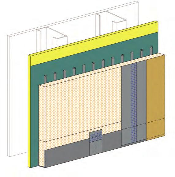 Overlap Detail Mesh 2 1/2 (64mm) minimum onto each board and wrap to backside 2 (51mm) minimum The architecture, engineering, and design of the project using Acrocore Exterior Mouldings LLC