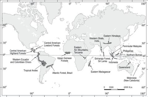 BIODIVERSITY AND CONSERVATION 139 Figure 16.5 : Ecological hotspots in the world different types of pressures.