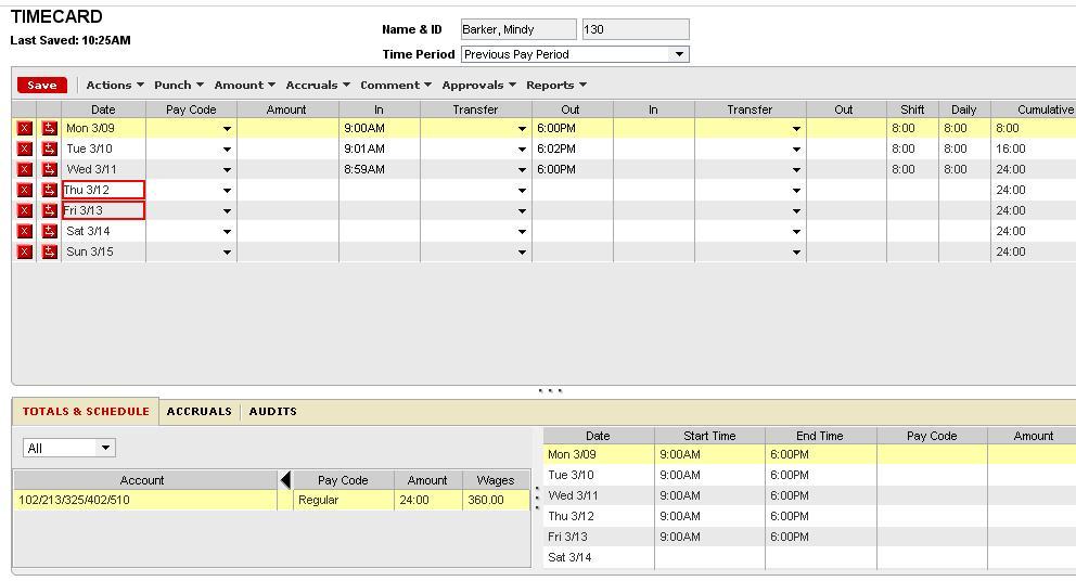 Chapter 1 Navigation Timecard Editor Tabs The tabs located below the employee timecard are informational tabs. These tabs help monitor adjustments made to employee timecard entries.