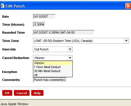Cancel a STEP Meal Deduction 1 2 3 4 5 ACTION Select the time punch you want to edit. Click Punch> Edit.