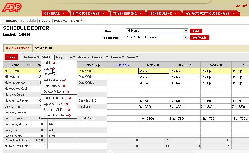 Chapter 4 Scheduling Ad Hoc Shifts Managers can use Enterprise etime Schedule Editor to make changes on the fly to correctly account for employees time.