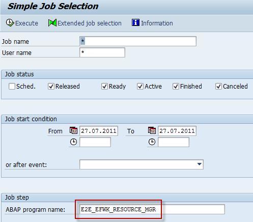 1. The report E2E_EFWK_RESOURCE_MGR starts extraction cycle of EFWK and executes due data extractor according to scheduling; this job should run every minute.