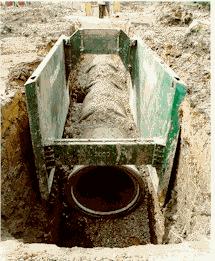 Where manholes are to be constructed within the trench run, necessitating a local widening of the trench, a special type of trench box is recommended.
